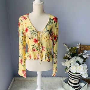 Floral Tie-Front Crop Peplum Blouse, S